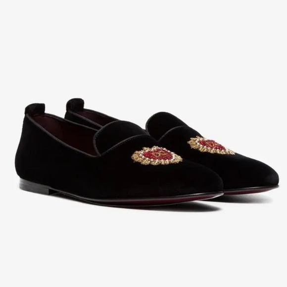NEW Dolce & Gabbana Devotion Heart DG logo black velvet loafers main image 14